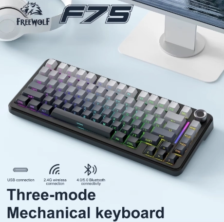 Teclado mecánico inalámbrico FREEWOL F75 RGB con perillas de Metal AULA F75